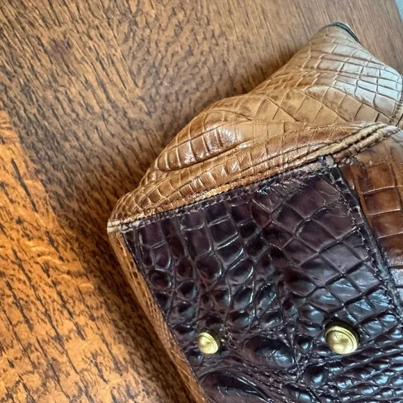 Brahmin Brown Melbourne Croc-Embossed Leather Tote with Teal Accent - Picture 9 of 16